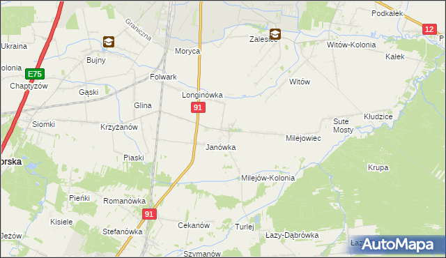 mapa Milejów gmina Rozprza, Milejów gmina Rozprza na mapie Targeo