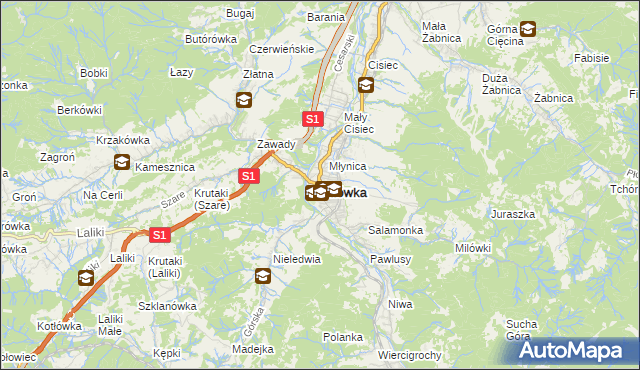 mapa Milówka powiat żywiecki, Milówka powiat żywiecki na mapie Targeo