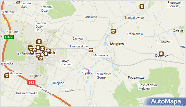 mapa Minkowice gmina Mełgiew, Minkowice gmina Mełgiew na mapie Targeo