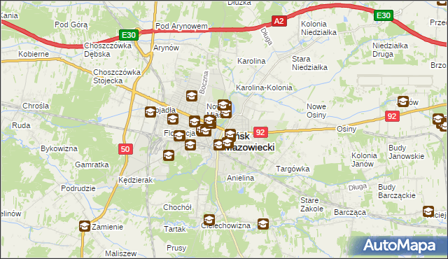 mapa Mińsk Mazowiecki, Mińsk Mazowiecki na mapie Targeo