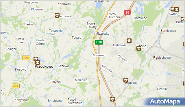 mapa Miszewo gmina Żukowo, Miszewo gmina Żukowo na mapie Targeo