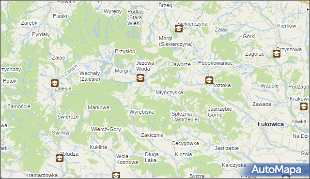 mapa Młyńczyska, Młyńczyska na mapie Targeo