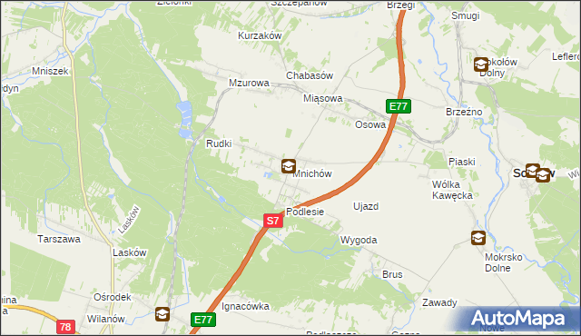 mapa Mnichów gmina Jędrzejów, Mnichów gmina Jędrzejów na mapie Targeo