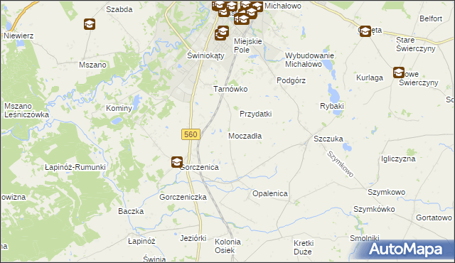 mapa Moczadła gmina Brodnica, Moczadła gmina Brodnica na mapie Targeo