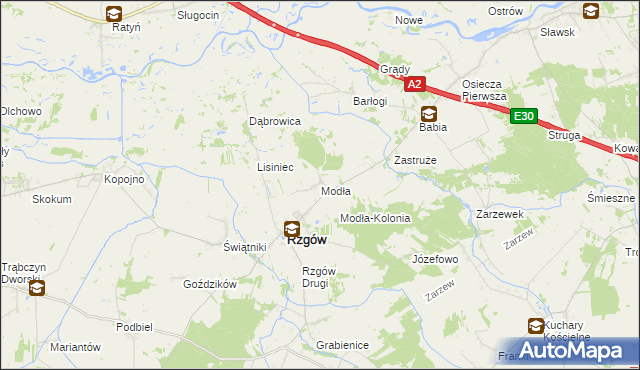 mapa Modła gmina Rzgów, Modła gmina Rzgów na mapie Targeo