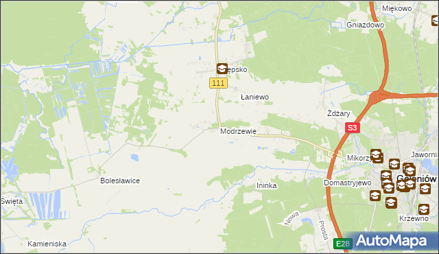 mapa Modrzewie gmina Goleniów, Modrzewie gmina Goleniów na mapie Targeo