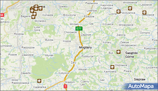 mapa Mogilany, Mogilany na mapie Targeo