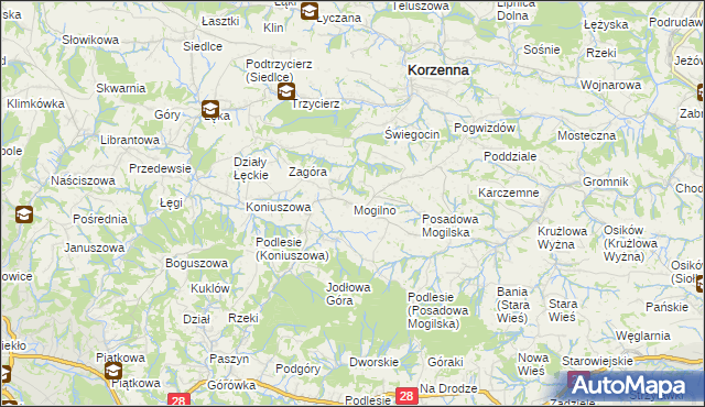 mapa Mogilno gmina Korzenna, Mogilno gmina Korzenna na mapie Targeo