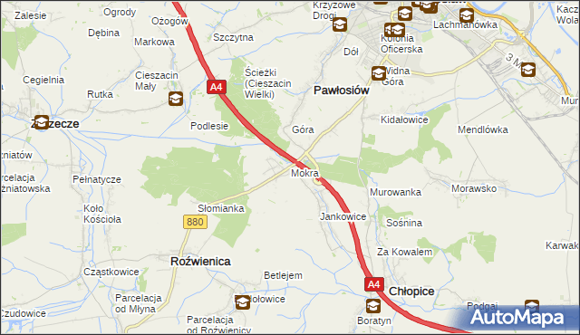 mapa Mokra gmina Roźwienica, Mokra gmina Roźwienica na mapie Targeo