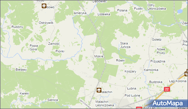 mapa Mokre gmina Czersk, Mokre gmina Czersk na mapie Targeo