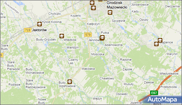 mapa Mościska gmina Grodzisk Mazowiecki, Mościska gmina Grodzisk Mazowiecki na mapie Targeo
