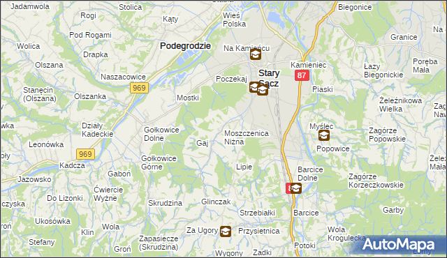 mapa Moszczenica Niżna, Moszczenica Niżna na mapie Targeo