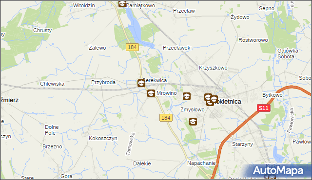 mapa Mrowino, Mrowino na mapie Targeo