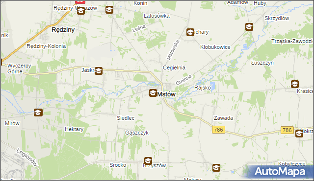 mapa Mstów powiat częstochowski, Mstów powiat częstochowski na mapie Targeo