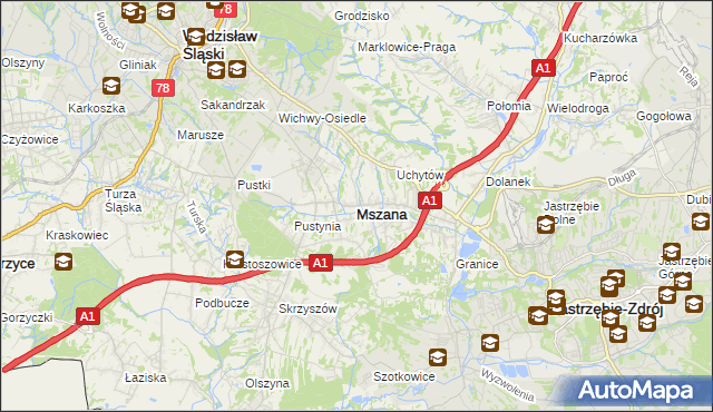 mapa Mszana powiat wodzisławski, Mszana powiat wodzisławski na mapie Targeo