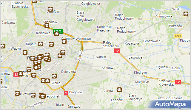 mapa Natolin gmina Jedlnia-Letnisko, Natolin gmina Jedlnia-Letnisko na mapie Targeo