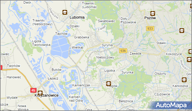 mapa Nieboczowy, Nieboczowy na mapie Targeo