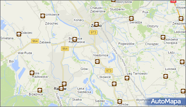 mapa Niedomice, Niedomice na mapie Targeo