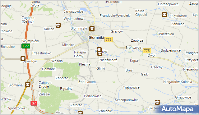 mapa Niedźwiedź gmina Słomniki, Niedźwiedź gmina Słomniki na mapie Targeo