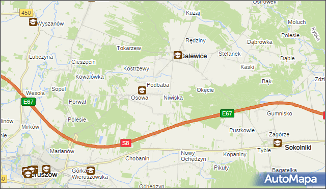 mapa Niwiska gmina Galewice, Niwiska gmina Galewice na mapie Targeo