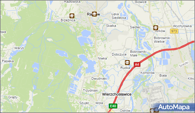 mapa Niwka gmina Radłów, Niwka gmina Radłów na mapie Targeo