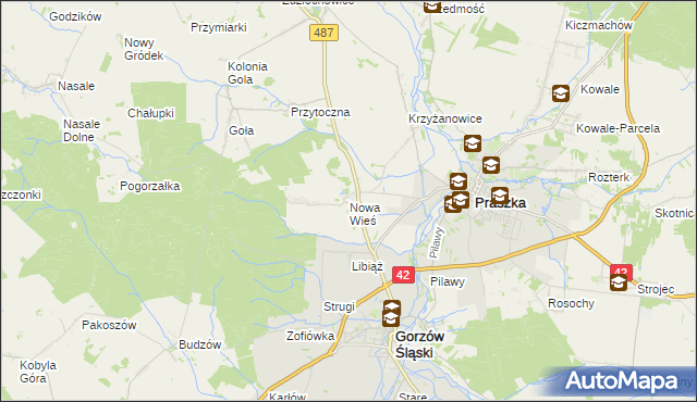 mapa Nowa Wieś gmina Gorzów Śląski, Nowa Wieś gmina Gorzów Śląski na mapie Targeo