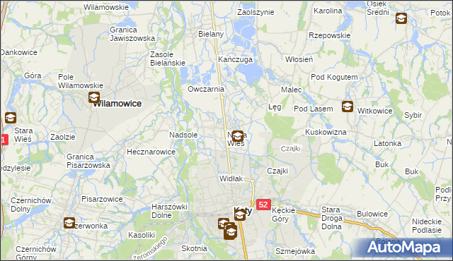 mapa Nowa Wieś gmina Kęty, Nowa Wieś gmina Kęty na mapie Targeo