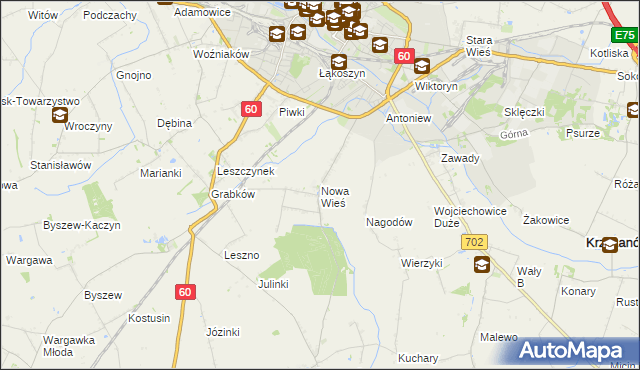 mapa Nowa Wieś gmina Kutno, Nowa Wieś gmina Kutno na mapie Targeo
