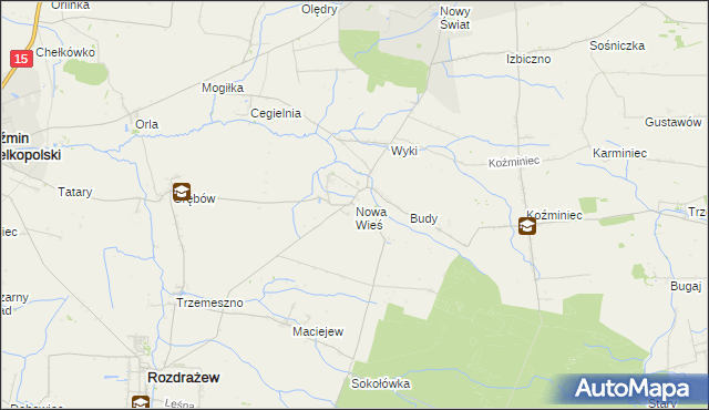 mapa Nowa Wieś gmina Rozdrażew, Nowa Wieś gmina Rozdrażew na mapie Targeo