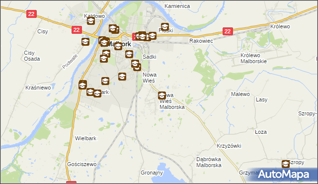 mapa Nowa Wieś Malborska, Nowa Wieś Malborska na mapie Targeo