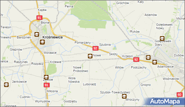 mapa Nowe gmina Krośniewice, Nowe gmina Krośniewice na mapie Targeo
