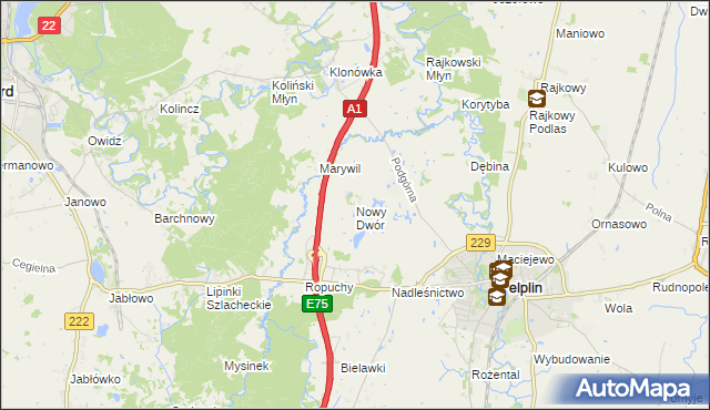 mapa Nowy Dwór gmina Pelplin, Nowy Dwór gmina Pelplin na mapie Targeo