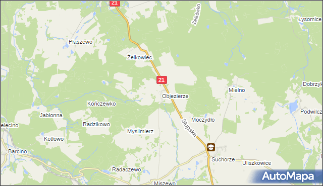 mapa Objezierze gmina Trzebielino, Objezierze gmina Trzebielino na mapie Targeo
