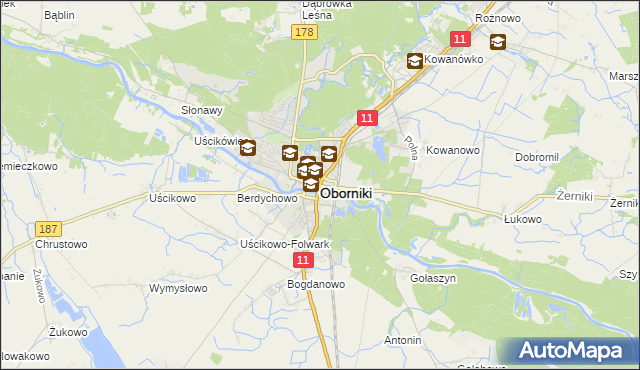 mapa Oborniki, Oborniki na mapie Targeo