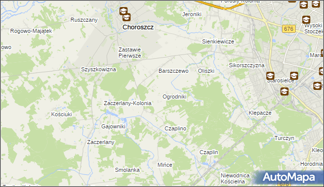 mapa Ogrodniki gmina Choroszcz, Ogrodniki gmina Choroszcz na mapie Targeo