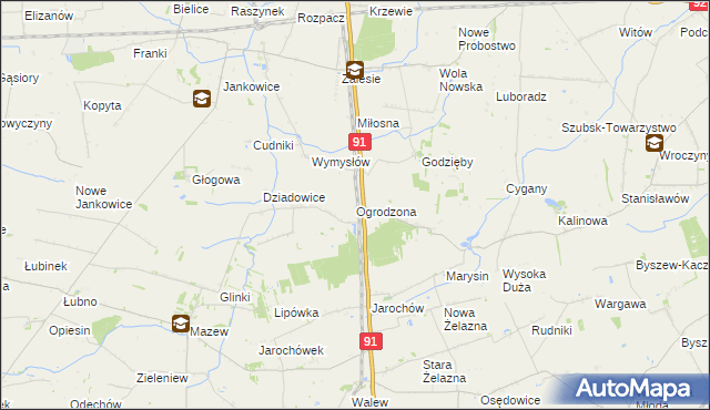 mapa Ogrodzona gmina Daszyna, Ogrodzona gmina Daszyna na mapie Targeo