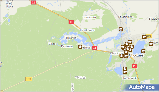 mapa Oleśnica gmina Chodzież, Oleśnica gmina Chodzież na mapie Targeo