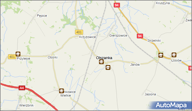 mapa Olszanka powiat brzeski, Olszanka powiat brzeski na mapie Targeo