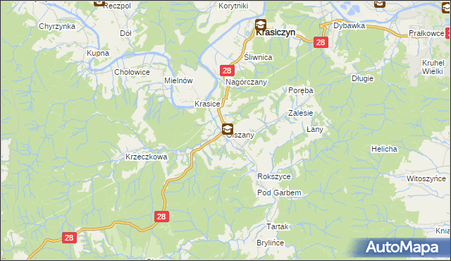 mapa Olszany gmina Krasiczyn, Olszany gmina Krasiczyn na mapie Targeo