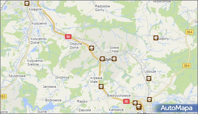 mapa Olszyna powiat lubański, Olszyna powiat lubański na mapie Targeo