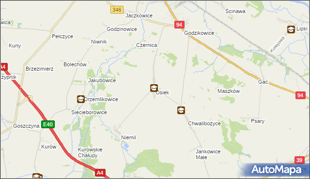 mapa Osiek gmina Oława, Osiek gmina Oława na mapie Targeo