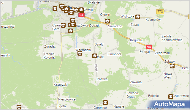 mapa Osiek gmina Olkusz, Osiek gmina Olkusz na mapie Targeo