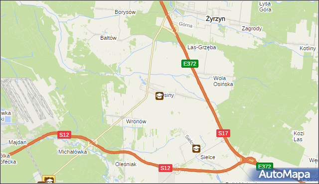 mapa Osiny gmina Żyrzyn, Osiny gmina Żyrzyn na mapie Targeo