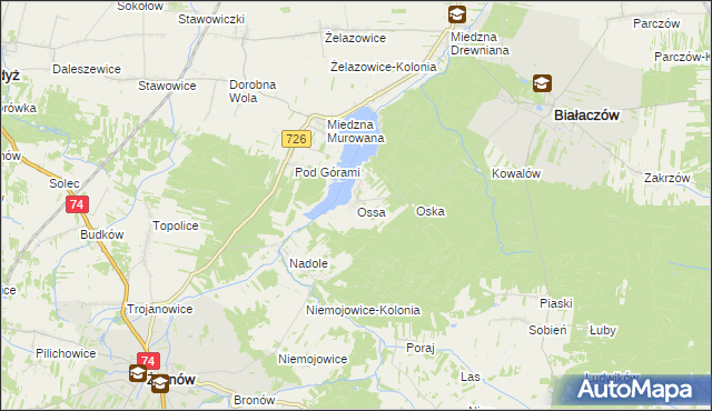 mapa Ossa gmina Białaczów, Ossa gmina Białaczów na mapie Targeo