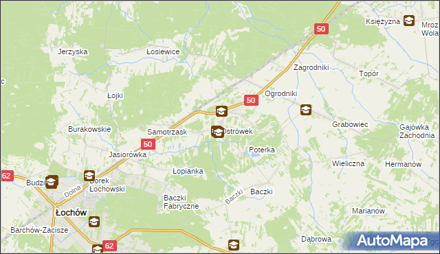 mapa Ostrówek gmina Łochów, Ostrówek gmina Łochów na mapie Targeo