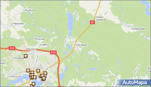 mapa Ostrowiec gmina Wałcz, Ostrowiec gmina Wałcz na mapie Targeo