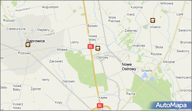 mapa Ostrowy gmina Nowe Ostrowy, Ostrowy gmina Nowe Ostrowy na mapie Targeo