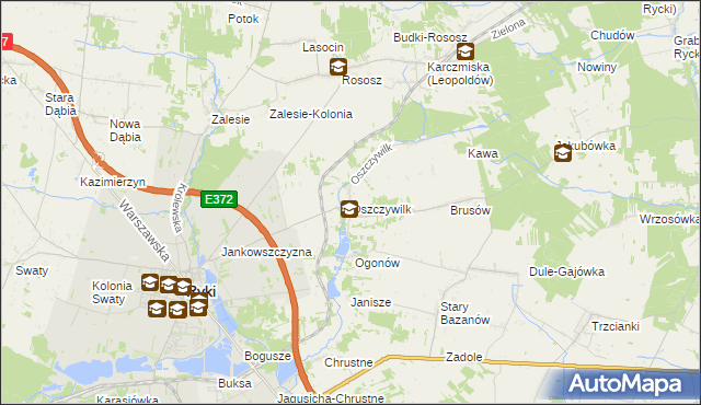 mapa Oszczywilk gmina Ryki, Oszczywilk gmina Ryki na mapie Targeo