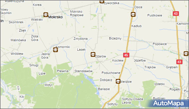 mapa Ożarów gmina Mokrsko, Ożarów gmina Mokrsko na mapie Targeo