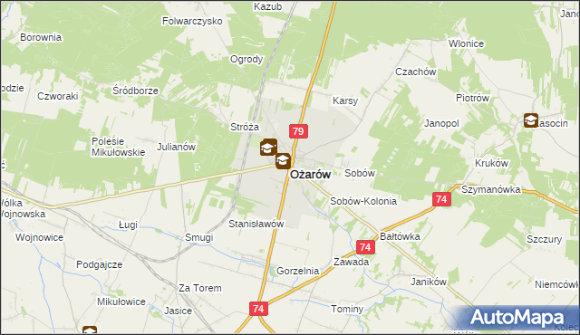 mapa Ożarów powiat opatowski, Ożarów powiat opatowski na mapie Targeo